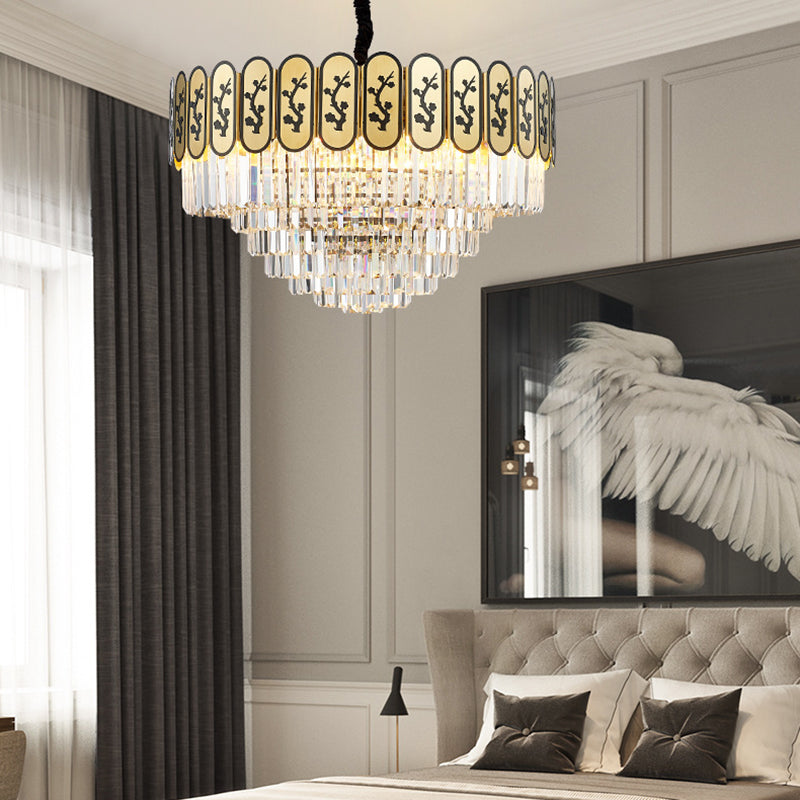 Modern Round Chandelier Lighting Fixture Crystal and Metal Hanging Light with Flower Pattern in Brass for Bedroom Brass Clearhalo 'Ceiling Lights' 'Chandeliers' 'Modern Chandeliers' 'Modern' Lighting' 151272