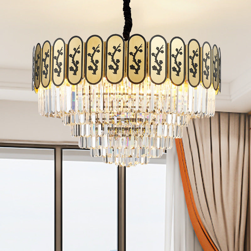 Modern Round Chandelier Lighting Fixture Crystal and Metal Hanging Light with Flower Pattern in Brass for Bedroom Clearhalo 'Ceiling Lights' 'Chandeliers' 'Modern Chandeliers' 'Modern' Lighting' 151273