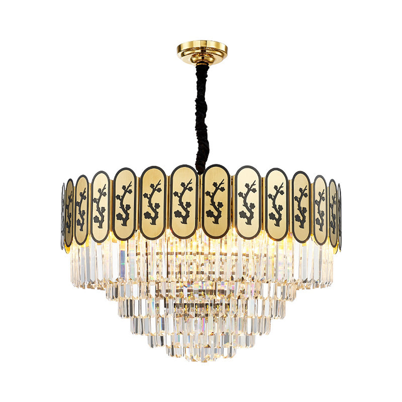 Modern Round Chandelier Lighting Fixture Crystal and Metal Hanging Light with Flower Pattern in Brass for Bedroom Clearhalo 'Ceiling Lights' 'Chandeliers' 'Modern Chandeliers' 'Modern' Lighting' 151275