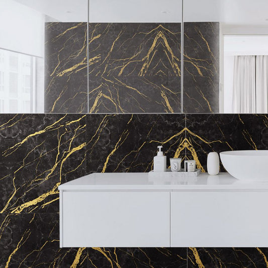 Marble Wallpaper Panels Self-Adhesive Modern Washroom Wall Decor in Black, 12' x 12" Clearhalo 'Modern wall decor' 'Modern' 'Wallpaper' Wall Decor' 1512824