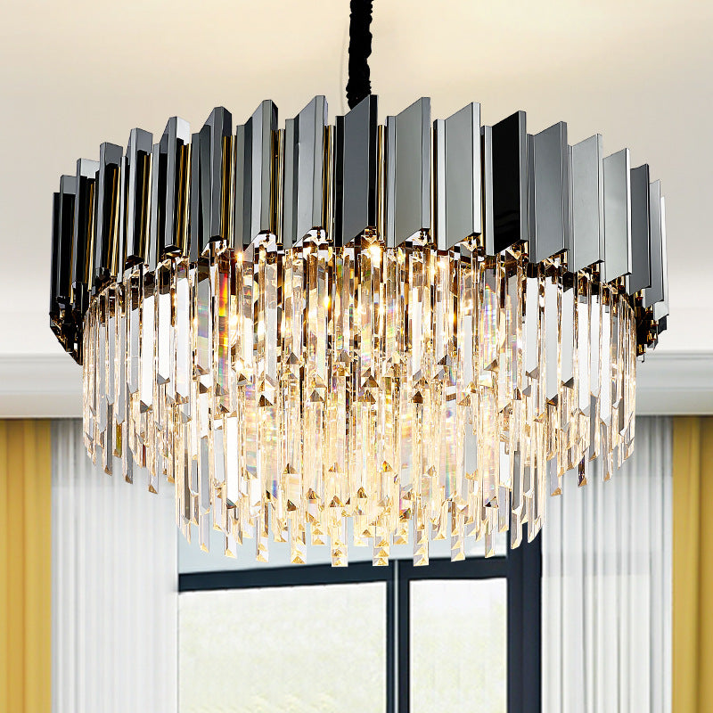 Vintage Tiered Pendant Lighting Stainless Steel Silver Chandelier Light Fixture with Crystal Block for Living Room Clearhalo 'Ceiling Lights' 'Chandeliers' 'Modern Chandeliers' 'Modern' Lighting' 151287