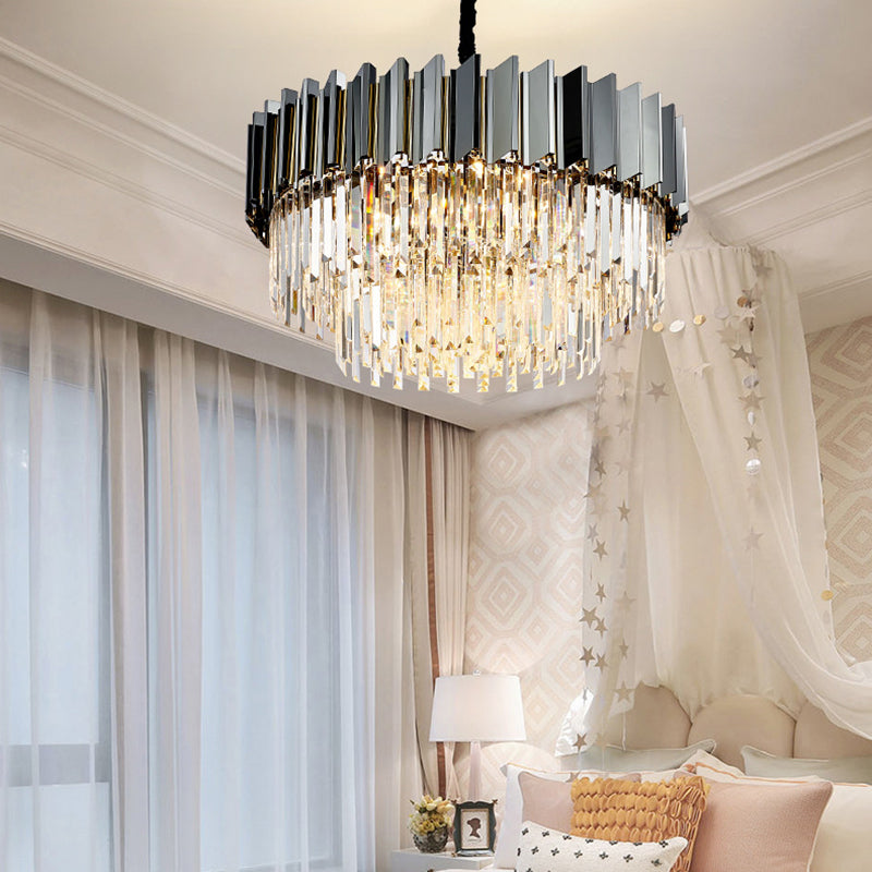 Vintage Tiered Pendant Lighting Stainless Steel Silver Chandelier Light Fixture with Crystal Block for Living Room Clearhalo 'Ceiling Lights' 'Chandeliers' 'Modern Chandeliers' 'Modern' Lighting' 151288