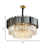 Vintage Tiered Pendant Lighting Stainless Steel Silver Chandelier Light Fixture with Crystal Block for Living Room Clearhalo 'Ceiling Lights' 'Chandeliers' 'Modern Chandeliers' 'Modern' Lighting' 151290