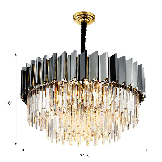 Vintage Tiered Pendant Lighting Stainless Steel Silver Chandelier Light Fixture with Crystal Block for Living Room Clearhalo 'Ceiling Lights' 'Chandeliers' 'Modern Chandeliers' 'Modern' Lighting' 151291