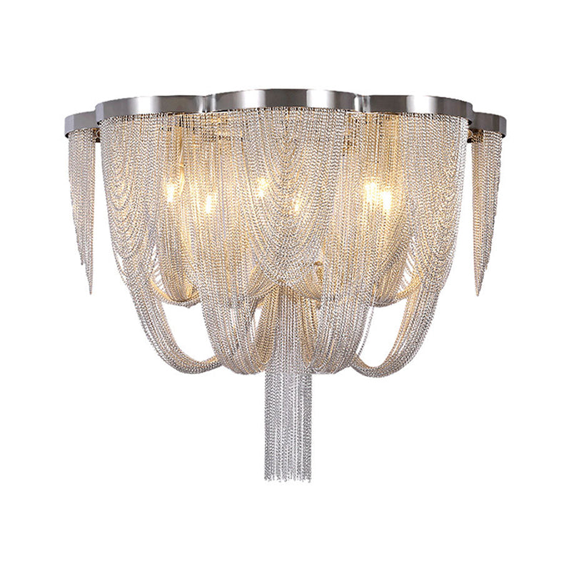 Contemporary Metal Chain Flush Mount Ceiling Light 4 Lights Silver Living Room Ceiling Light Fixture Clearhalo 'Ceiling Lights' 'Close To Ceiling Lights' 'Close to ceiling' 'Flush mount' Lighting' 151302