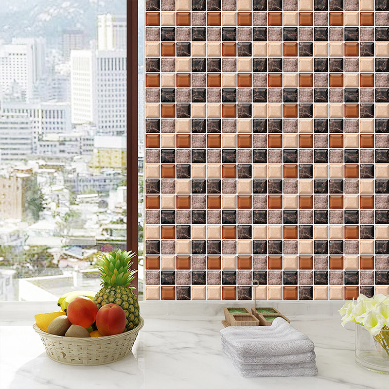 Brown Faux Marble Mosaics Wallpapers 18 Pieces Removable Wall Covering for Kitchen Clearhalo 'Wall Decor' 'Wallpaper' 1513026