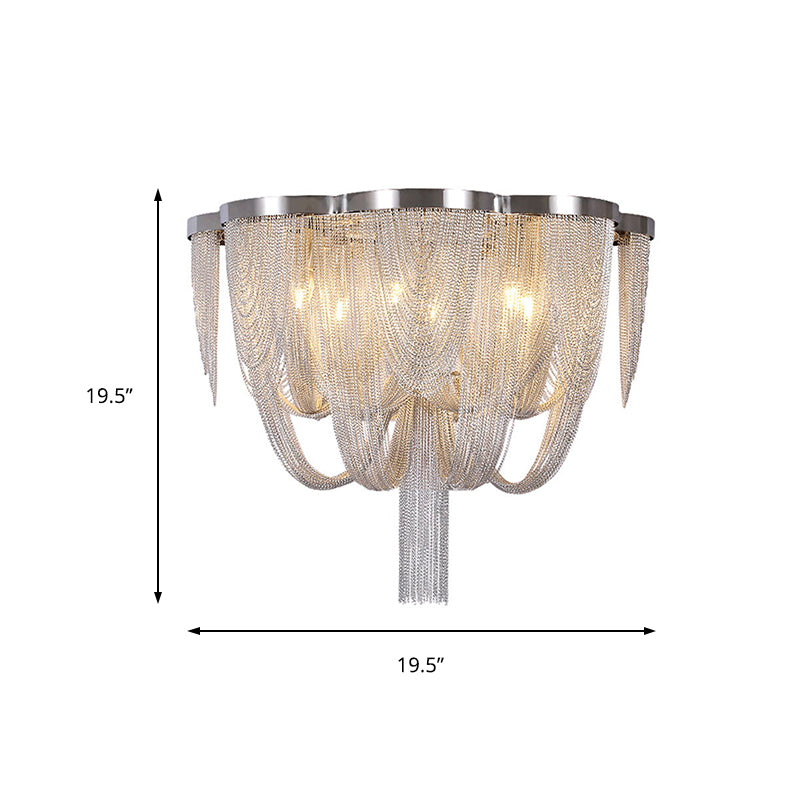 Contemporary Metal Chain Flush Mount Ceiling Light 4 Lights Silver Living Room Ceiling Light Fixture Clearhalo 'Ceiling Lights' 'Close To Ceiling Lights' 'Close to ceiling' 'Flush mount' Lighting' 151303