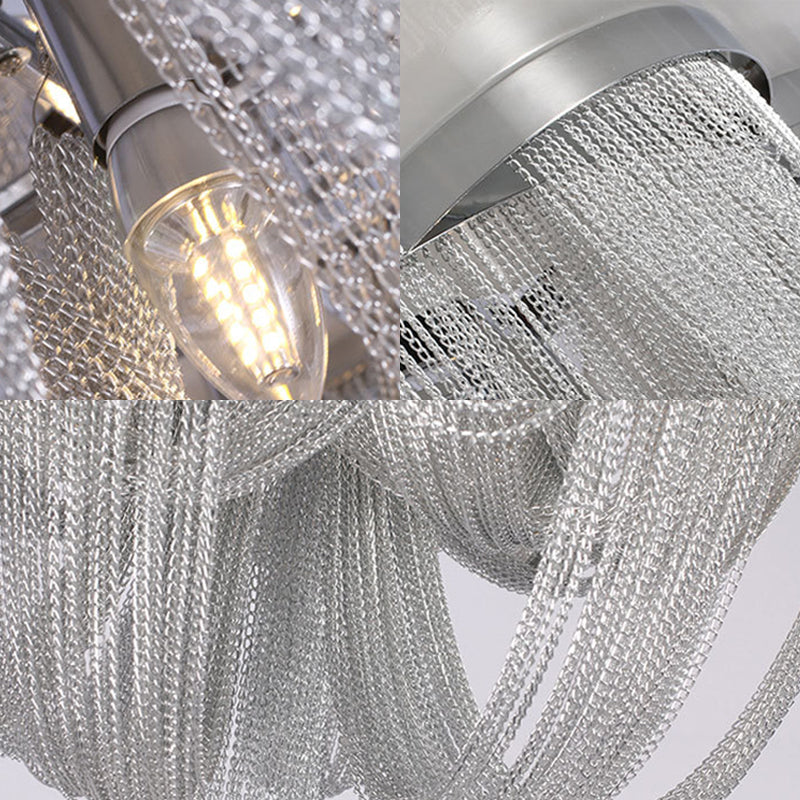 Contemporary Metal Chain Flush Mount Ceiling Light 4 Lights Silver Living Room Ceiling Light Fixture Clearhalo 'Ceiling Lights' 'Close To Ceiling Lights' 'Close to ceiling' 'Flush mount' Lighting' 151304