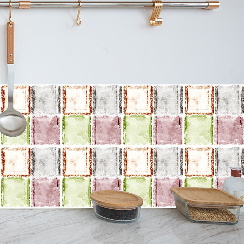 Distressed Mosaic Tile Peel Wallpapers Modern Temporary Kitchen Wall Covering, 7.8-sq ft (18 Pcs) Green Clearhalo 'Wall Decor' 'Wallpaper' 1513040