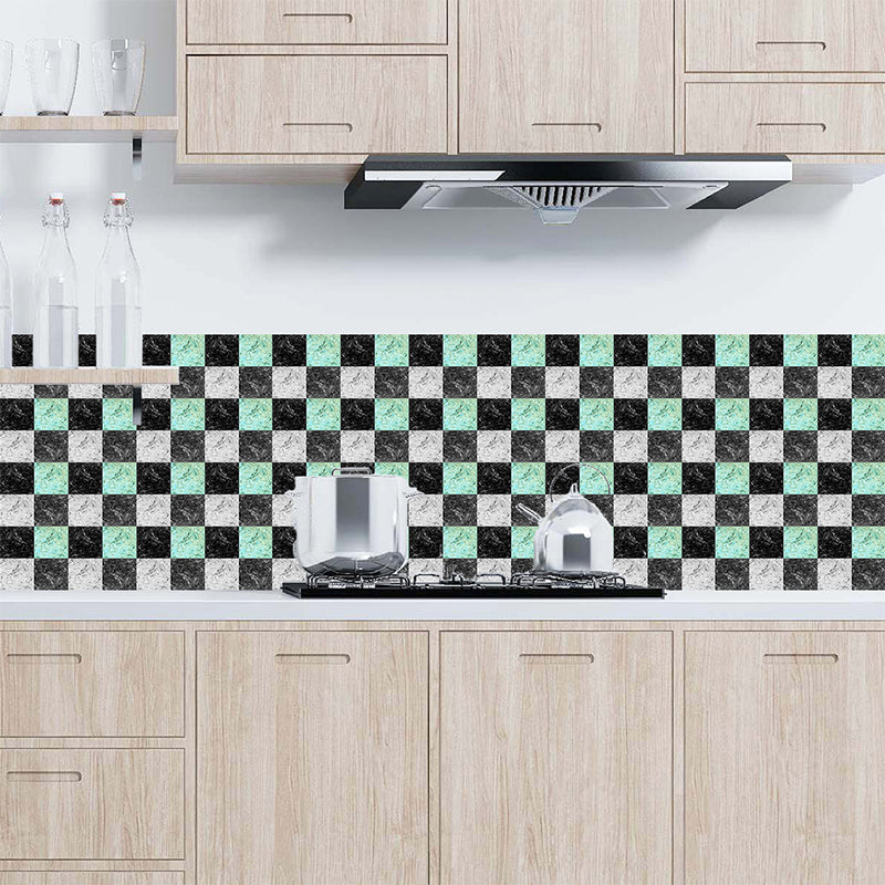 Black-Green Mosaic Marble Wallpaper Panel 18 Pcs Self-Stick Modern Kitchen Wall Art Black Clearhalo 'Wall Decor' 'Wallpaper' 1513050