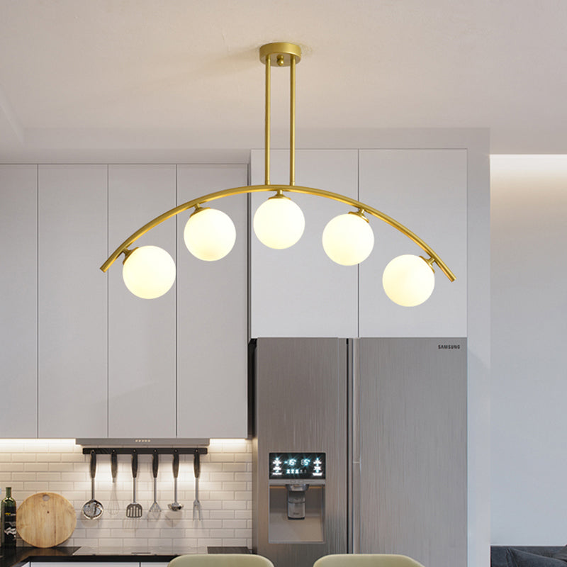 Postmodern 3/5/7-Light Island Pendant with Clear/White Shade Gold Curvy Ceiling Light for Kitchen 5 White Clearhalo 'Ceiling Lights' 'Close To Ceiling Lights' 'Glass shade' 'Glass' 'Island Lights' Lighting' 151308