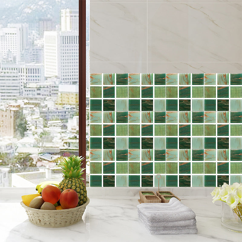 Marble Mosaic Tile Wallpaper Panels 18 Pcs Peel off Modern Kitchen Wall Decor, 8' L x 8" W Green Clearhalo 'Wall Decor' 'Wallpaper' 1513082