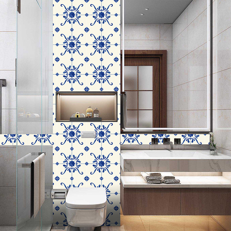 Chinoiserie Floral Wallpaper Panel Set Blue Living Room Self-Adhesive Wall Covering, 8.6-sq ft (20 Pcs) Clearhalo 'Wall Decor' 'Wallpaper' 1513097