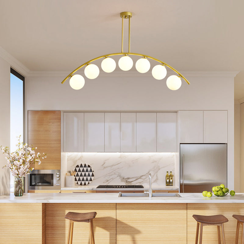 Postmodern 3/5/7-Light Island Pendant with Clear/White Shade Gold Curvy Ceiling Light for Kitchen 7 White Clearhalo 'Ceiling Lights' 'Close To Ceiling Lights' 'Glass shade' 'Glass' 'Island Lights' Lighting' 151311