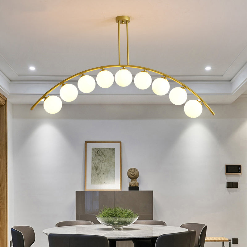 Postmodern 3/5/7-Light Island Pendant with Clear/White Shade Gold Curvy Ceiling Light for Kitchen 9 White Clearhalo 'Ceiling Lights' 'Close To Ceiling Lights' 'Glass shade' 'Glass' 'Island Lights' Lighting' 151314