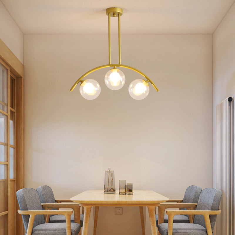 Postmodern 3/5/7-Light Island Pendant with Clear/White Shade Gold Curvy Ceiling Light for Kitchen 3 Clear Clearhalo 'Ceiling Lights' 'Close To Ceiling Lights' 'Glass shade' 'Glass' 'Island Lights' Lighting' 151317