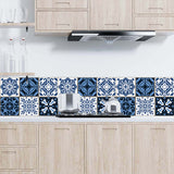 Baroque Tiles Wallpaper Panel Set 18 Pcs Blue PVC Wall Covering, Easy Peel off, 8' x 8" Clearhalo 'Wall Decor' 'Wallpaper' 1513182