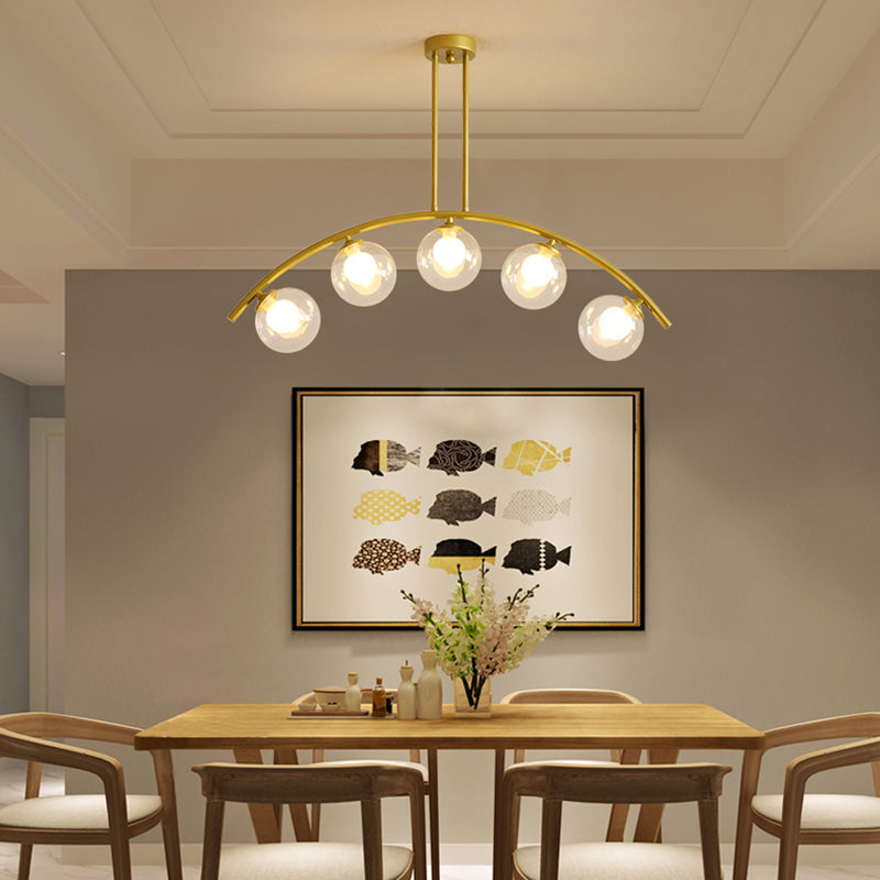 Postmodern 3/5/7-Light Island Pendant with Clear/White Shade Gold Curvy Ceiling Light for Kitchen 5 Clear Clearhalo 'Ceiling Lights' 'Close To Ceiling Lights' 'Glass shade' 'Glass' 'Island Lights' Lighting' 151321
