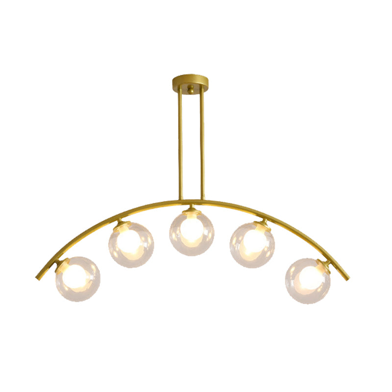 Postmodern 3/5/7-Light Island Pendant with Clear/White Shade Gold Curvy Ceiling Light for Kitchen Clearhalo 'Ceiling Lights' 'Close To Ceiling Lights' 'Glass shade' 'Glass' 'Island Lights' Lighting' 151323