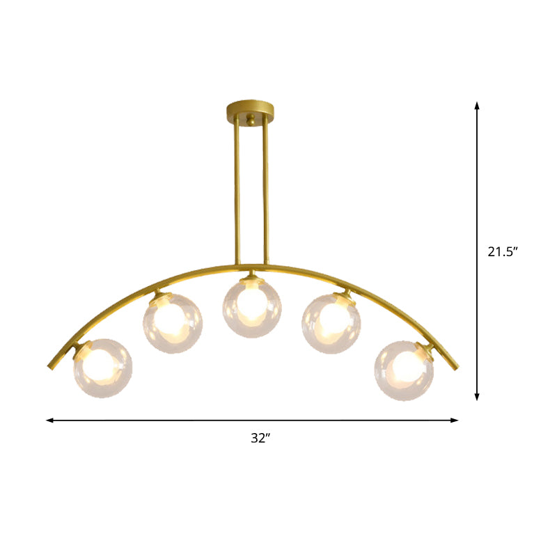 Postmodern 3/5/7-Light Island Pendant with Clear/White Shade Gold Curvy Ceiling Light for Kitchen Clearhalo 'Ceiling Lights' 'Close To Ceiling Lights' 'Glass shade' 'Glass' 'Island Lights' Lighting' 151324