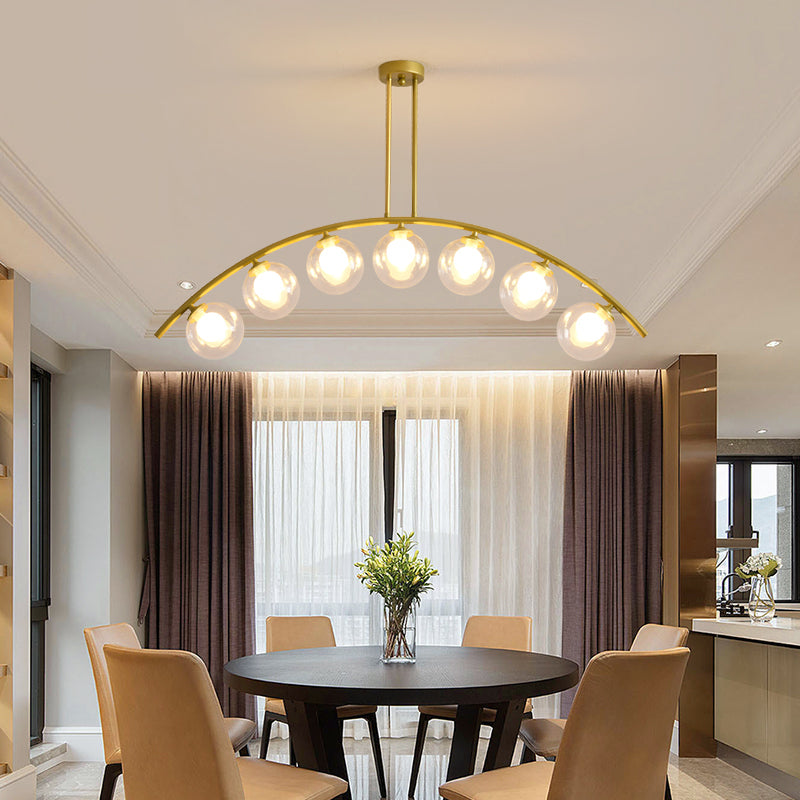 Postmodern 3/5/7-Light Island Pendant with Clear/White Shade Gold Curvy Ceiling Light for Kitchen 7 Clear Clearhalo 'Ceiling Lights' 'Close To Ceiling Lights' 'Glass shade' 'Glass' 'Island Lights' Lighting' 151325