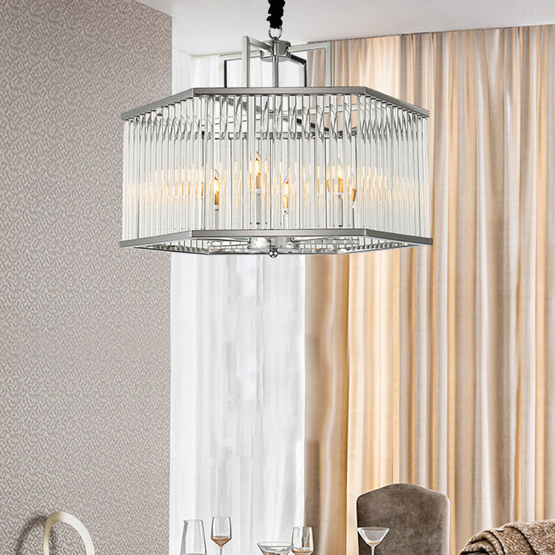 Hexagon Chrome Pendant Chandelier Light Modern Metal Multi Light Hanging Lamp with Crystal for Living Room Chrome Clearhalo 'Ceiling Lights' 'Chandeliers' 'Modern Chandeliers' 'Modern' Lighting' 151333