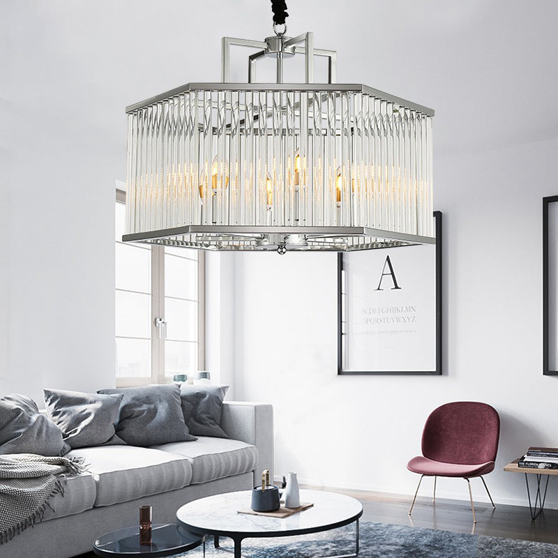 Hexagon Chrome Pendant Chandelier Light Modern Metal Multi Light Hanging Lamp with Crystal for Living Room Clearhalo 'Ceiling Lights' 'Chandeliers' 'Modern Chandeliers' 'Modern' Lighting' 151334