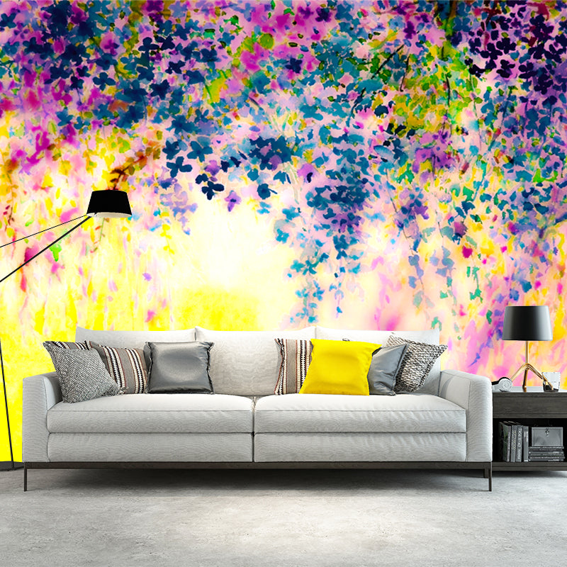 Beautiful Wisteria Painting Mural Decal for Bedroom Watercolor Wall Art, Custom Made Yellow Clearhalo 'Wall Decor' 'Wall Mural' 1513444