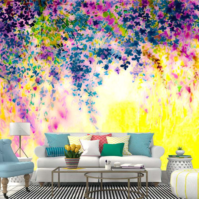 Beautiful Wisteria Painting Mural Decal for Bedroom Watercolor Wall Art, Custom Made Clearhalo 'Wall Decor' 'Wall Mural' 1513445