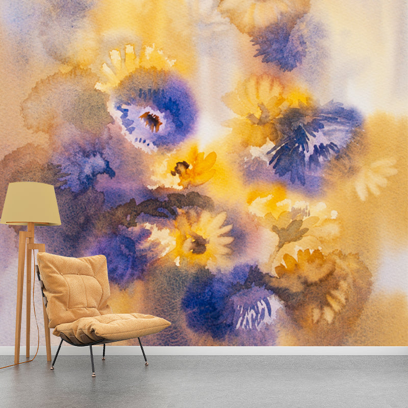 Orange Daisies Wallpaper Mural Watercolor Painting Modern Waterproofing Wall Art Orange Clearhalo 'Wall Decor' 'Wall Mural' 1513479