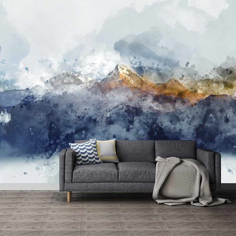 Artistry Foggy Mountain Wall Mural Grey Water Resistant Wall Decoration for Bedroom Grey Clearhalo 'Wall Decor' 'Wall Mural' 1513489