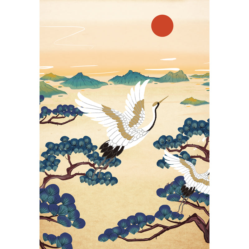 Sunrise Halcyon Mountain Landscape Mural Oriental Non-Woven Fabric Wall Art in Beige Clearhalo 'Wall Decor' 'Wall Mural' 1513529