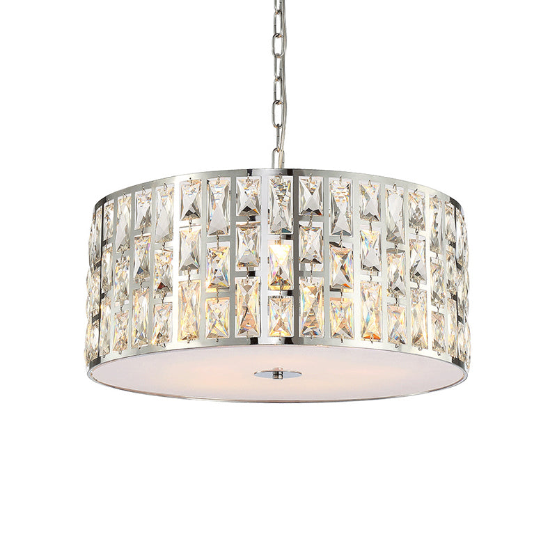 Clear Crystal Drum Chandelier Light Contemporary Pendant Lamp with Metal Chain in Chrome for Bedroom Clearhalo 'Ceiling Lights' 'Chandeliers' 'Modern Chandeliers' 'Modern' Lighting' 151358