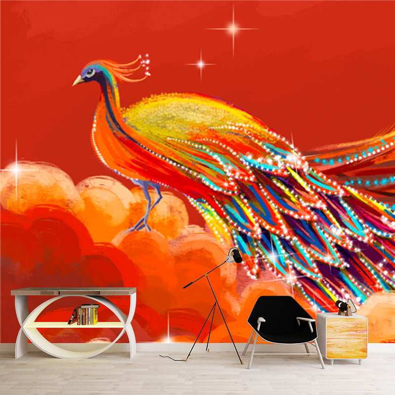 Beautiful Peacock on Cloud Mural for Bedroom Animal Wall Decor, Custom Size Available Clearhalo 'Wall Decor' 'Wall Mural' 1513632