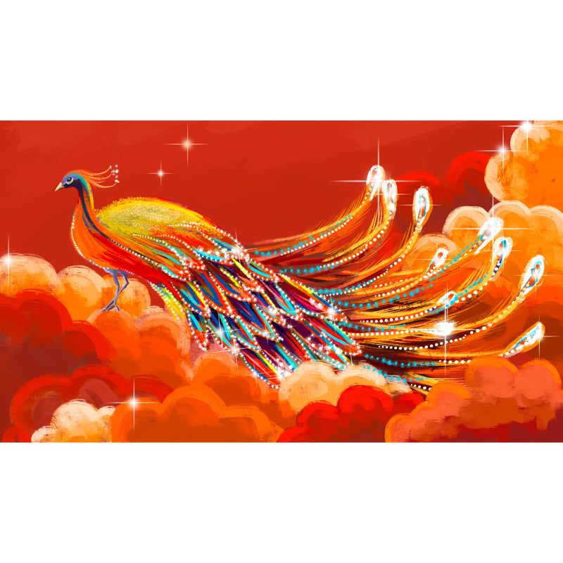 Beautiful Peacock on Cloud Mural for Bedroom Animal Wall Decor, Custom Size Available Clearhalo 'Wall Decor' 'Wall Mural' 1513634