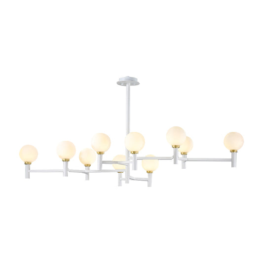 Modern Orbit Chandelier Pendant White Glass 10-Head Living Room Island Light in Black/White/Gold Clearhalo 'Ceiling Lights' 'Glass shade' 'Glass' 'Island Lights' Lighting' 151366