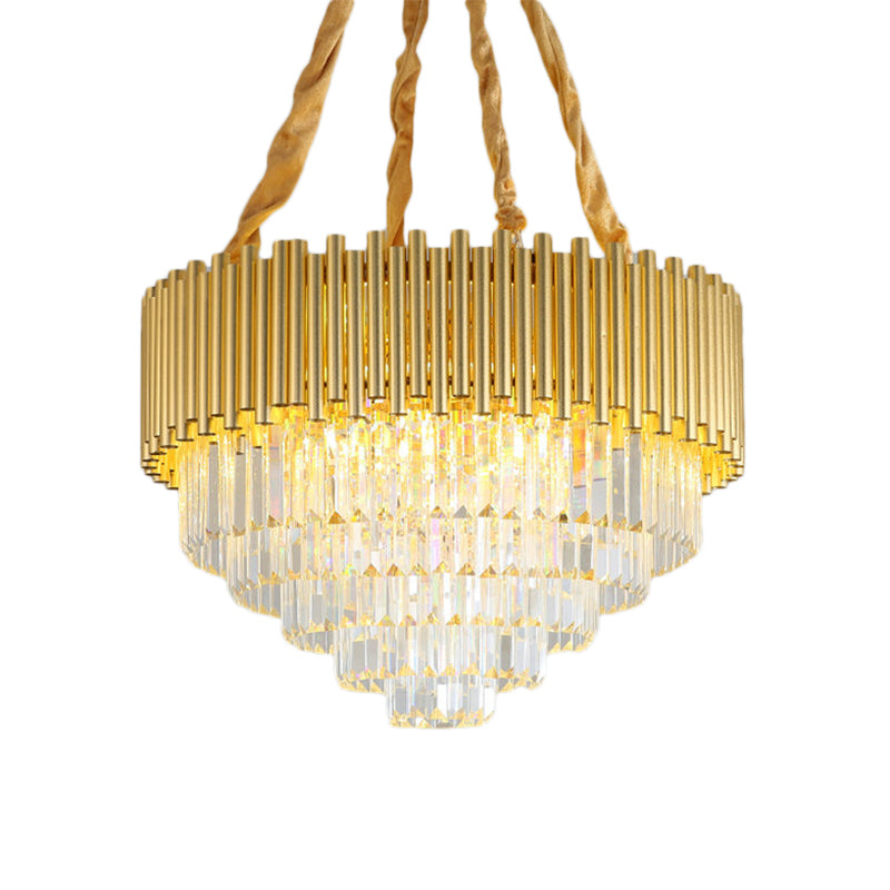 3-Tier Circle Hanging Lamp Contemporary Metal Pendant Chandelier Light with K9 Block in Brass Finish Clearhalo 'Ceiling Lights' 'Chandeliers' 'Modern Chandeliers' 'Modern' Lighting' 151379