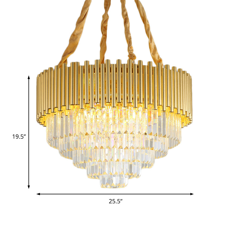 3-Tier Circle Hanging Lamp Contemporary Metal Pendant Chandelier Light with K9 Block in Brass Finish Clearhalo 'Ceiling Lights' 'Chandeliers' 'Modern Chandeliers' 'Modern' Lighting' 151380