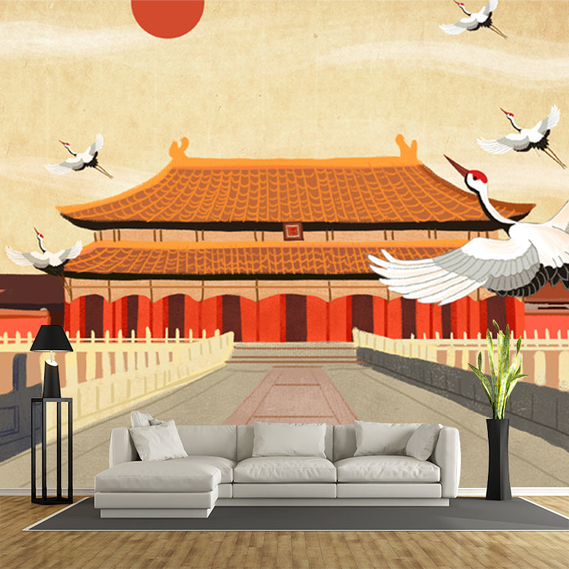 Beige Pathway to Palace Mural Water-Proof Chinese Style Living Room Wall Decoration Beige Clearhalo 'Wall Decor' 'Wall Mural' 1513810