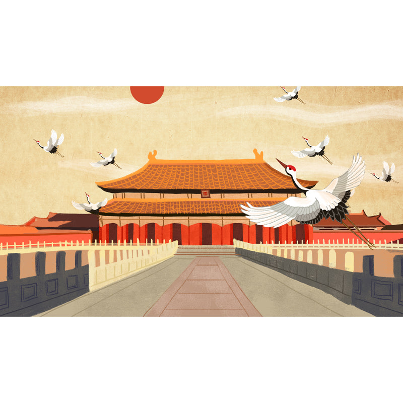 Beige Pathway to Palace Mural Water-Proof Chinese Style Living Room Wall Decoration Clearhalo 'Wall Decor' 'Wall Mural' 1513813