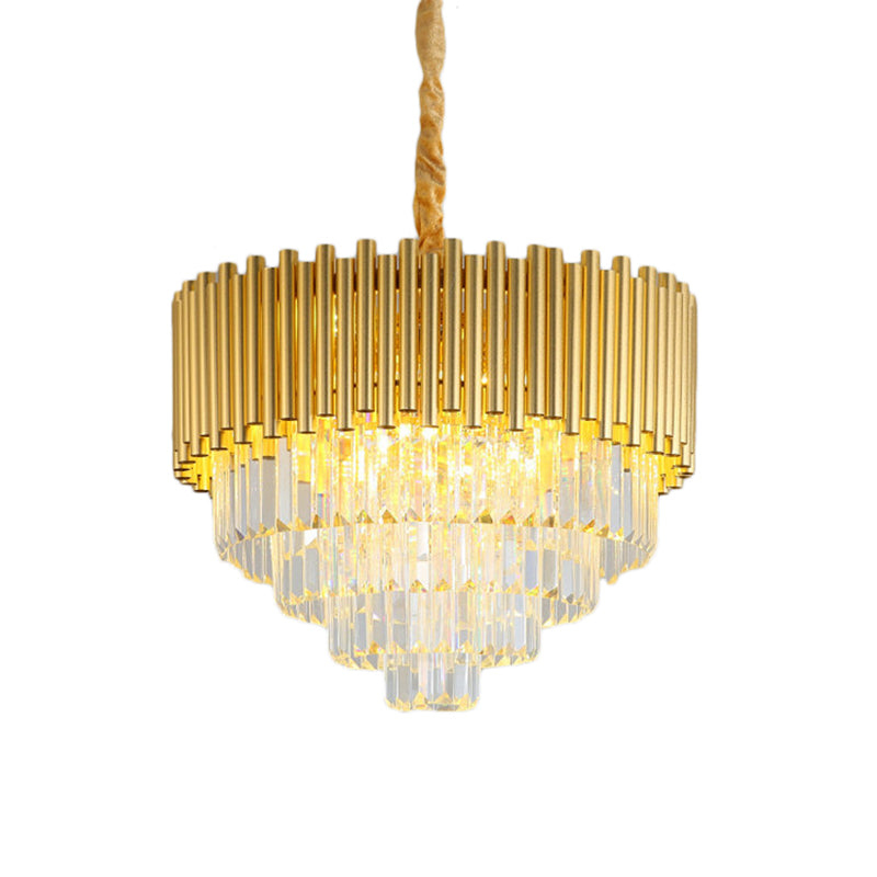 3-Tier Circle Hanging Lamp Contemporary Metal Pendant Chandelier Light with K9 Block in Brass Finish Clearhalo 'Ceiling Lights' 'Chandeliers' 'Modern Chandeliers' 'Modern' Lighting' 151383