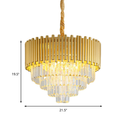 3-Tier Circle Hanging Lamp Contemporary Metal Pendant Chandelier Light with K9 Block in Brass Finish Clearhalo 'Ceiling Lights' 'Chandeliers' 'Modern Chandeliers' 'Modern' Lighting' 151384