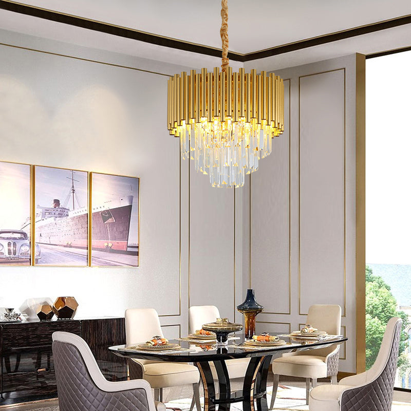 3-Tier Circle Hanging Lamp Contemporary Metal Pendant Chandelier Light with K9 Block in Brass Finish Brass 16" Clearhalo 'Ceiling Lights' 'Chandeliers' 'Modern Chandeliers' 'Modern' Lighting' 151385