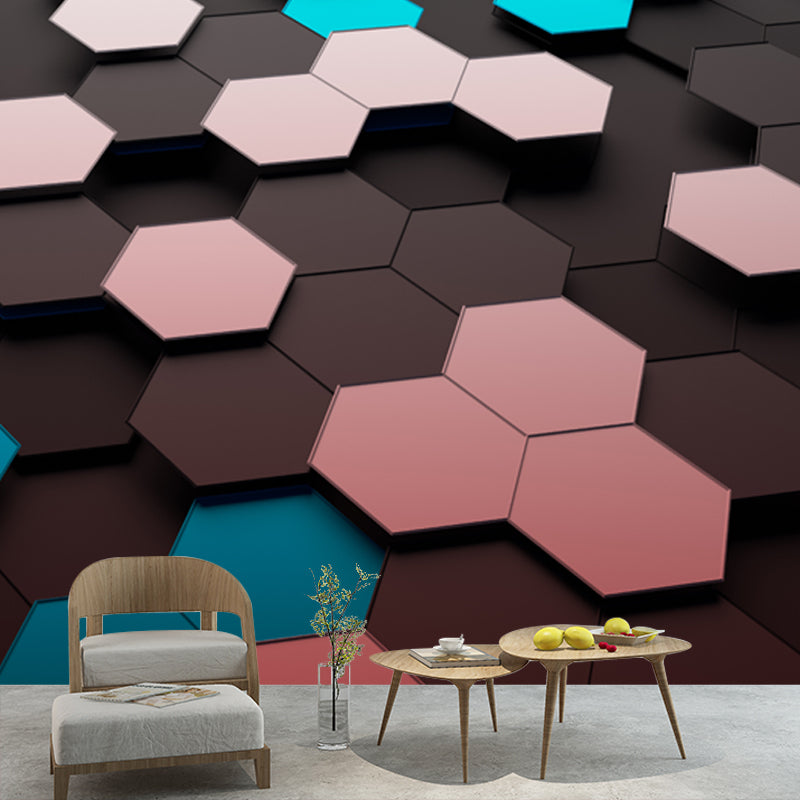 Novelty 3D Illusion Honeycomb Mural Dark Color Living Room Wall Art, Custom Size Clearhalo 'Wall Decor' 'Wall Mural' 1513861