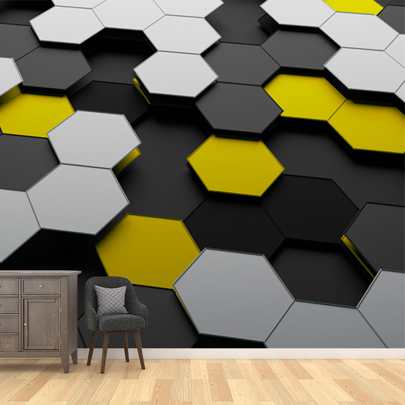 Novelty 3D Illusion Honeycomb Mural Dark Color Living Room Wall Art, Custom Size Clearhalo 'Wall Decor' 'Wall Mural' 1513866