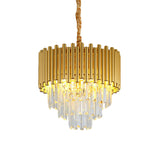 3-Tier Circle Hanging Lamp Contemporary Metal Pendant Chandelier Light with K9 Block in Brass Finish Clearhalo 'Ceiling Lights' 'Chandeliers' 'Modern Chandeliers' 'Modern' Lighting' 151386