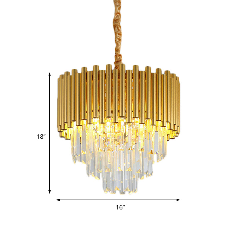 3-Tier Circle Hanging Lamp Contemporary Metal Pendant Chandelier Light with K9 Block in Brass Finish Clearhalo 'Ceiling Lights' 'Chandeliers' 'Modern Chandeliers' 'Modern' Lighting' 151387