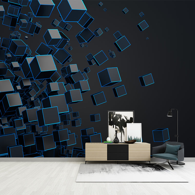 Black Cubes Mural Wallpaper 3D Effect Modern Waterproofing Wall Decor for Bedroom Black Clearhalo 'Wall Decor' 'Wall Mural' 1513873