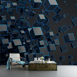 Black Cubes Mural Wallpaper 3D Effect Modern Waterproofing Wall Decor for Bedroom Clearhalo 'Wall Decor' 'Wall Mural' 1513874