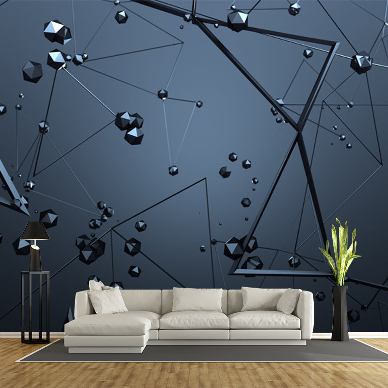 3D Geometric Shapes Wall Mural for Boys Room Customized Wall Art in Black, Non-Woven Black Clearhalo 'Wall Decor' 'Wall Mural' 1513917